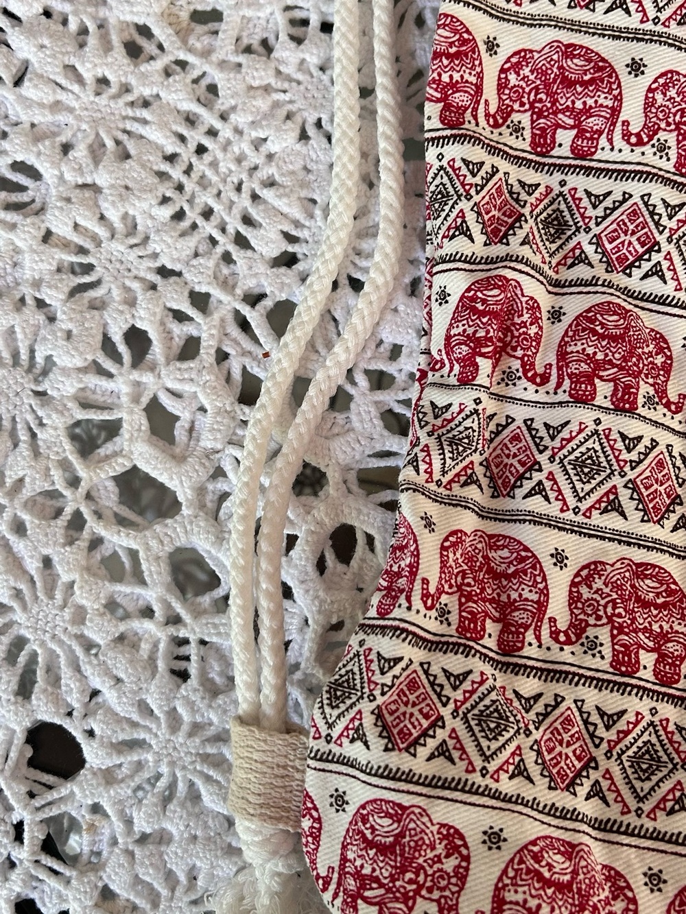Red & White Elephant Print Drawstring Backpack - Picture 7 of 8